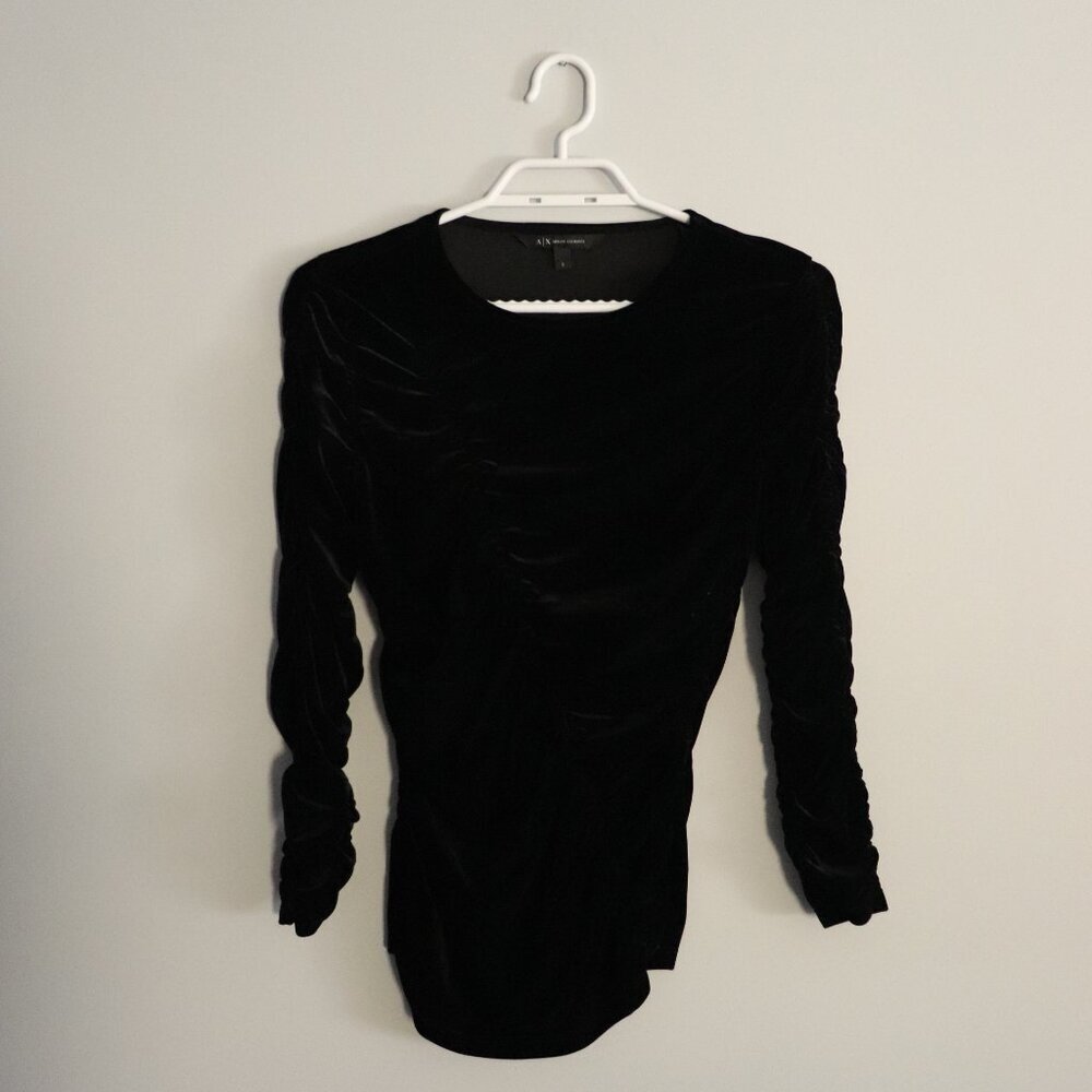 Armani Exchange Women's Black Sz S Velour Bodycon Long Sleeve Stretch Midi Dress
